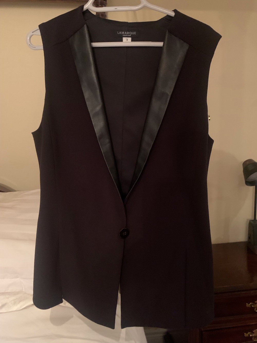 Lamarque Black Sleeveless Tailored Vest with Faux Leather Trim